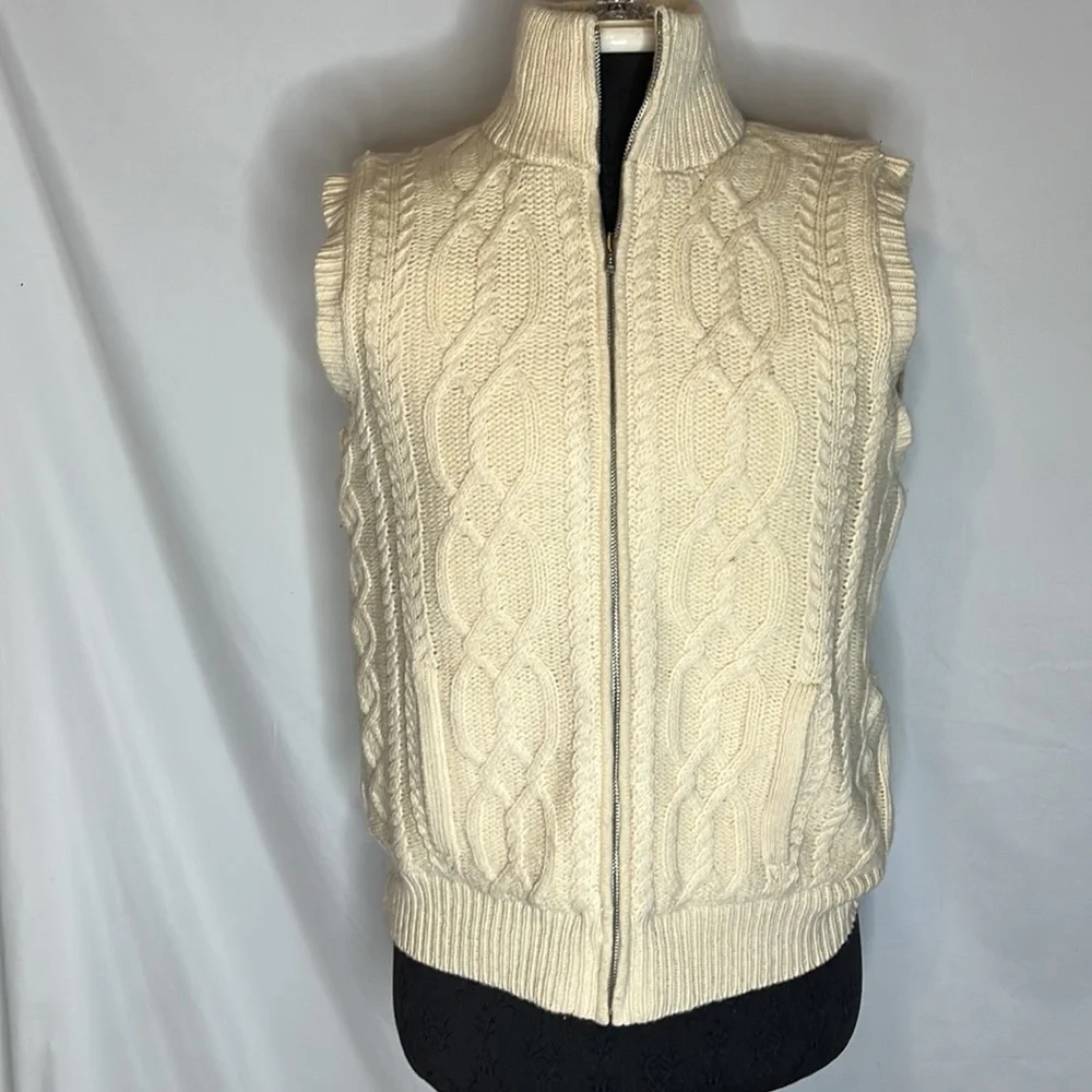 Lauren Ralph Lauren 100% lambswool cable knit reversible zip up vest